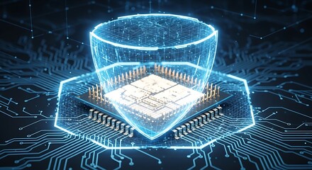 Digital Shield Encapsulating Microchip on Circuit Board.