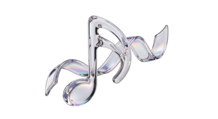 Transparent Glass Musical Note with Iridescent Effect.