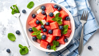 Fresh watermelon and blueberry salad