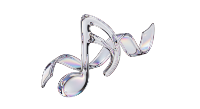 Transparent Glass Musical Note with Iridescent Effect.
