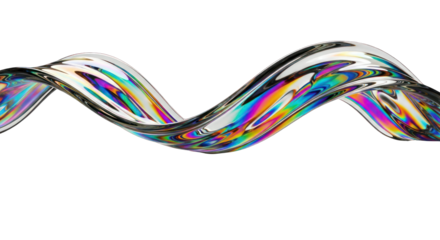 Iridescent Glass Ribbon with Rainbow Reflections on White.