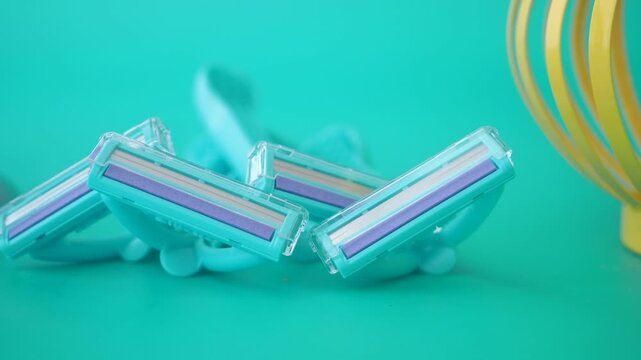 Colorful razors displayed with vibrant background