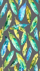 Watercolor feather pattern on gray background