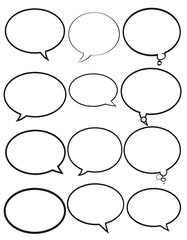 Blank speech bubbles; communication; white background; design