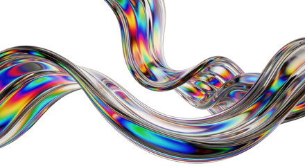Iridescent Flowing Abstract Shape with Rainbow Colors and Metallic Sheen.