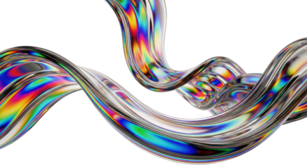 Iridescent Flowing Abstract Shape with Rainbow Colors and Metallic Sheen.