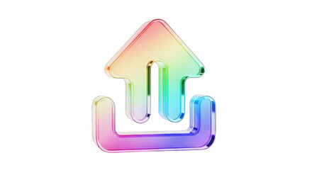 Rainbow Upload Icon: Glassy Modern Design for Digital Content Transfer.