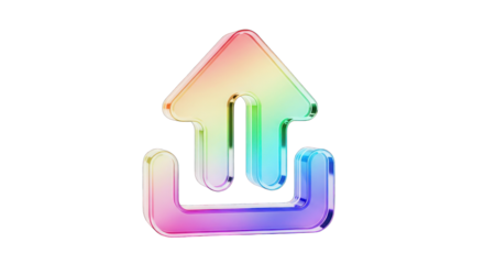 Rainbow Upload Icon: Glassy Modern Design for Digital Content Transfer.