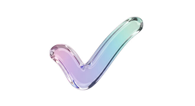 Iridescent Glass Check Mark Symbol on White Background. - Powered by Adobe