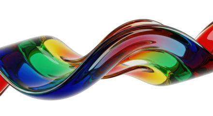 Abstract Glass Sculpture with Rainbow Colors and Twisted Form.
