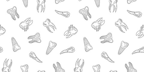 doodle Teeth Pattern background. doodle tooth pattern background. dental seamless pattern background.
