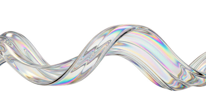 Abstract Iridescent Swirl: Transparent Wavy and Colorful Design.