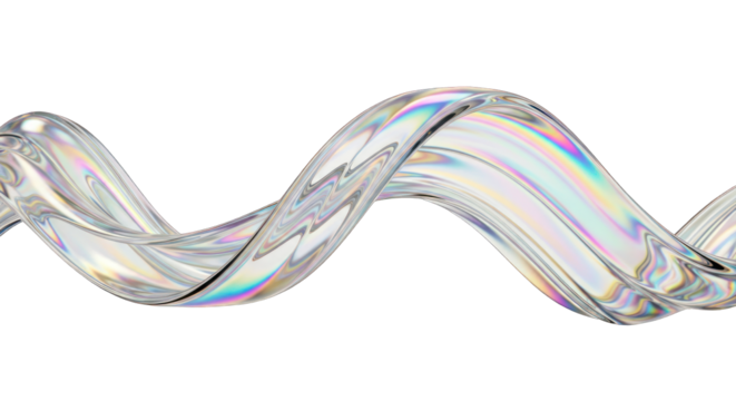 Abstract Iridescent Swirl: Transparent Wavy and Colorful Design.