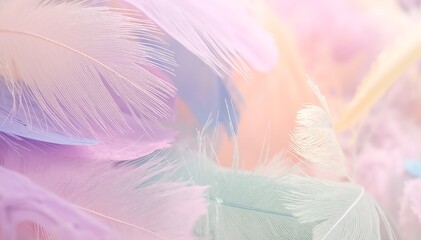 "Vibrant pastel feather wallpapers by TheArt, showcasing a soft color palette of pinks, blues, and yellows, perfect for adding a whimsical touch to any space."