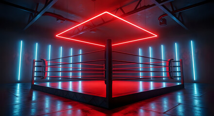 Neon boxing ring arena ready for a tough match, a symbol of strength and determination