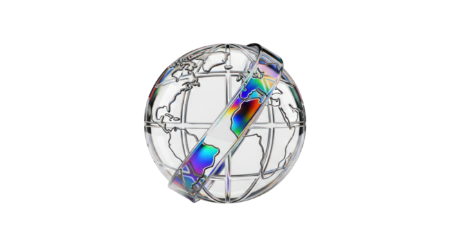 Transparent Globe with Holographic Band Isolated.