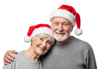 senior couple in christmas hats