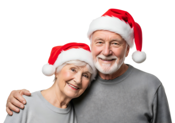 senior couple in christmas hats
