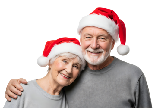 senior couple in christmas hats - Powered by Adobe
