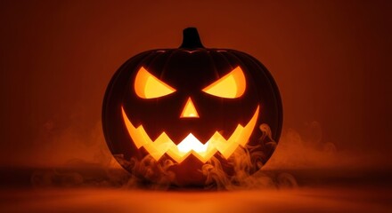 Glowing jack o'lantern with spooky face in the dark perfect for halloween night