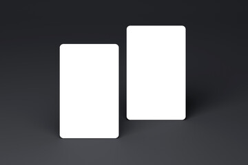 Diagonal rounded corner businesscard mockup（斜め角丸名刺2枚モックアップ ｜ 黒背景）