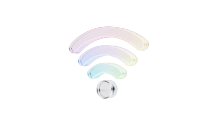 Iridescent WiFi Symbol with Gradient Arcs and Circular Base.