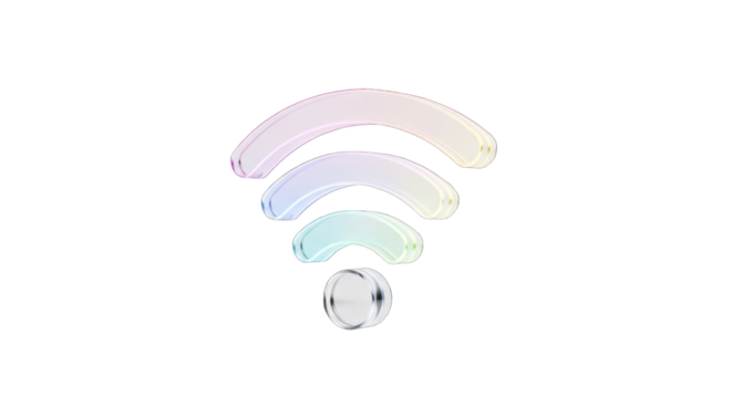 Iridescent WiFi Symbol with Gradient Arcs and Circular Base.