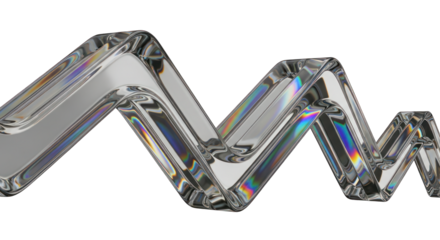 Abstract Glass Zigzag Shape with Iridescent Reflections.