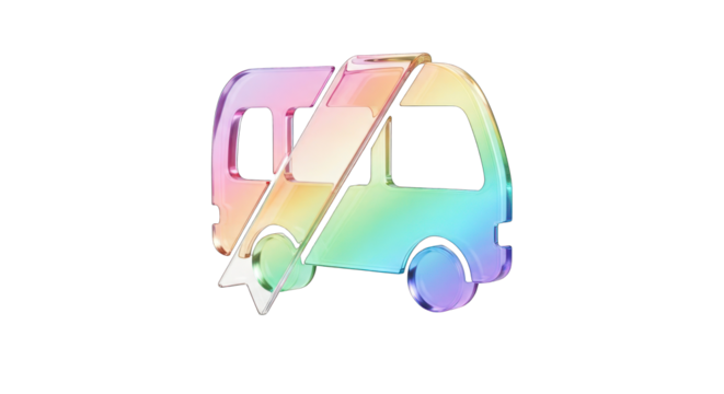 Rainbow Glass Camper Van Icon Illustration.