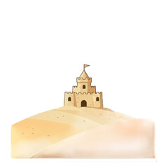 Simple Illustration of a Sandcastle on Sandy Hills with a Modern Light Border