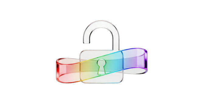 Transparent Rainbow Padlock with Keyhole and Ribbon.