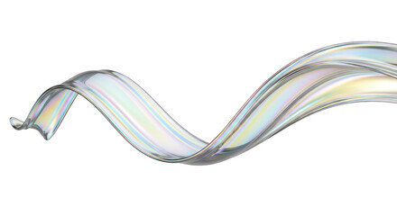 Iridescent Ribbon Wave with Holographic Sheen on White Background.