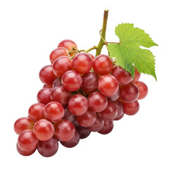 Fototapeta premium A vibrant cluster of red grapes with a green leaf isolated on transparent background