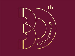 30th Anniversary luxury gold celebration with minimalist slim numbers logo typography vector design concept. Thirty Years anniversary gold template for celebration event, invitation, greeting card.