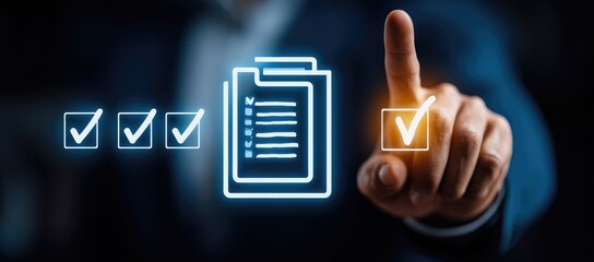 Hand touching glowing checklist