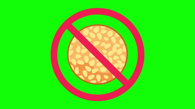 Sweet food prohibition sign, forbidden to eat snacks, do not eat snack symbol, forbidden sign with onde onde icon, animated animation on green screen background