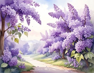Lilac-filled spring landscape