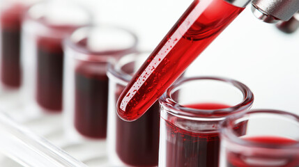A scientist analyzing blood samples under a microscope.