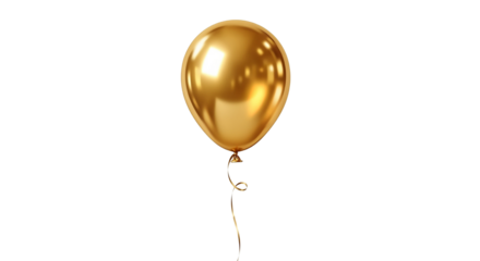 Golden balloons with blue ribbons isolated on a white background for a happy birthday party celebration