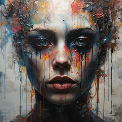 Emotional Surreal Portrait with Melting Paint Texture and Expressive Artistic Brushstrokes