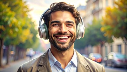 Urban Joyful Man Listening to Music
