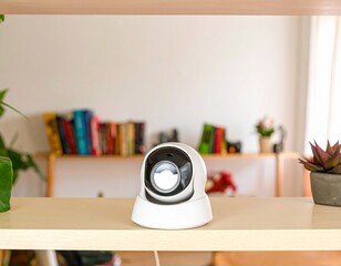 Security camera placed on shelf in minimal home