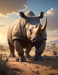 Fototapeta premium Majestic rhino in a desert landscape