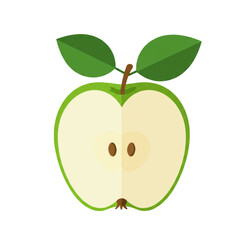 Stylized Green Apple Half with Seeds and Stem on a Soft Gradient Background