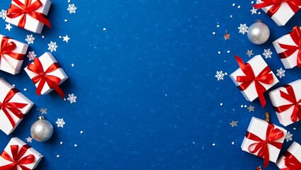 Fototapeta premium Christmas gifts on blue background