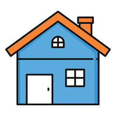 flat vector Simple blue house illustration with orange roof and chimney