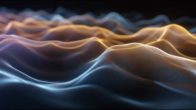 Flowing abstract waves illuminated by a diffused ambient light creating a gentle visual dance that feels warm and calming.