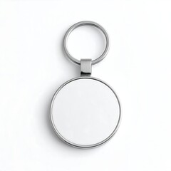 Fototapeta premium Blank metal keychain mockup; white background