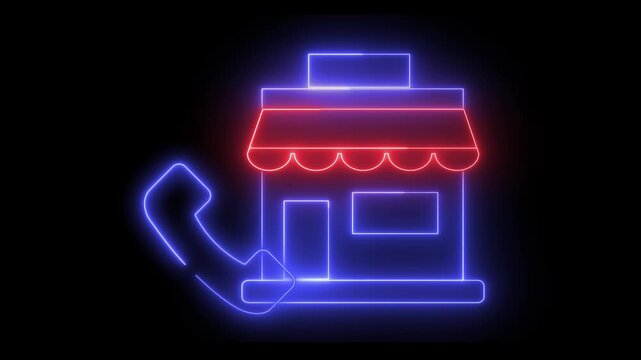 Neon light effect animation of a store icon with an analog phone