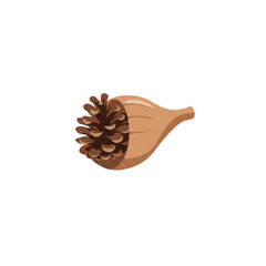 Abstract Illustration of a Pine Cone Emerging from a Soft Curved Brown Background